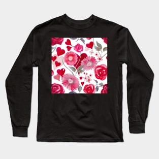 Valentine love hearts roses pattern Long Sleeve T-Shirt